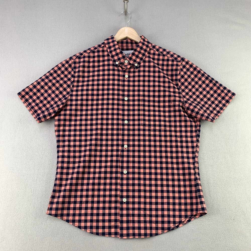 Goodfellow Northrop Shirt Mens Medium Pink Navy Gingham Slim Fit Short Sleeve
